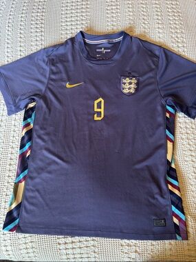 NWOT Nike Purple England #9 Football Jersey with Multicolor Side Stripes